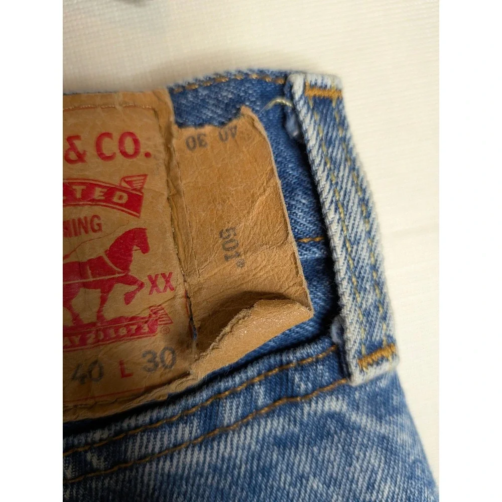 Levis 501 Button Fly Acid Wash Jeans 40X30 Mens Original Fit Straight Denim Jean
